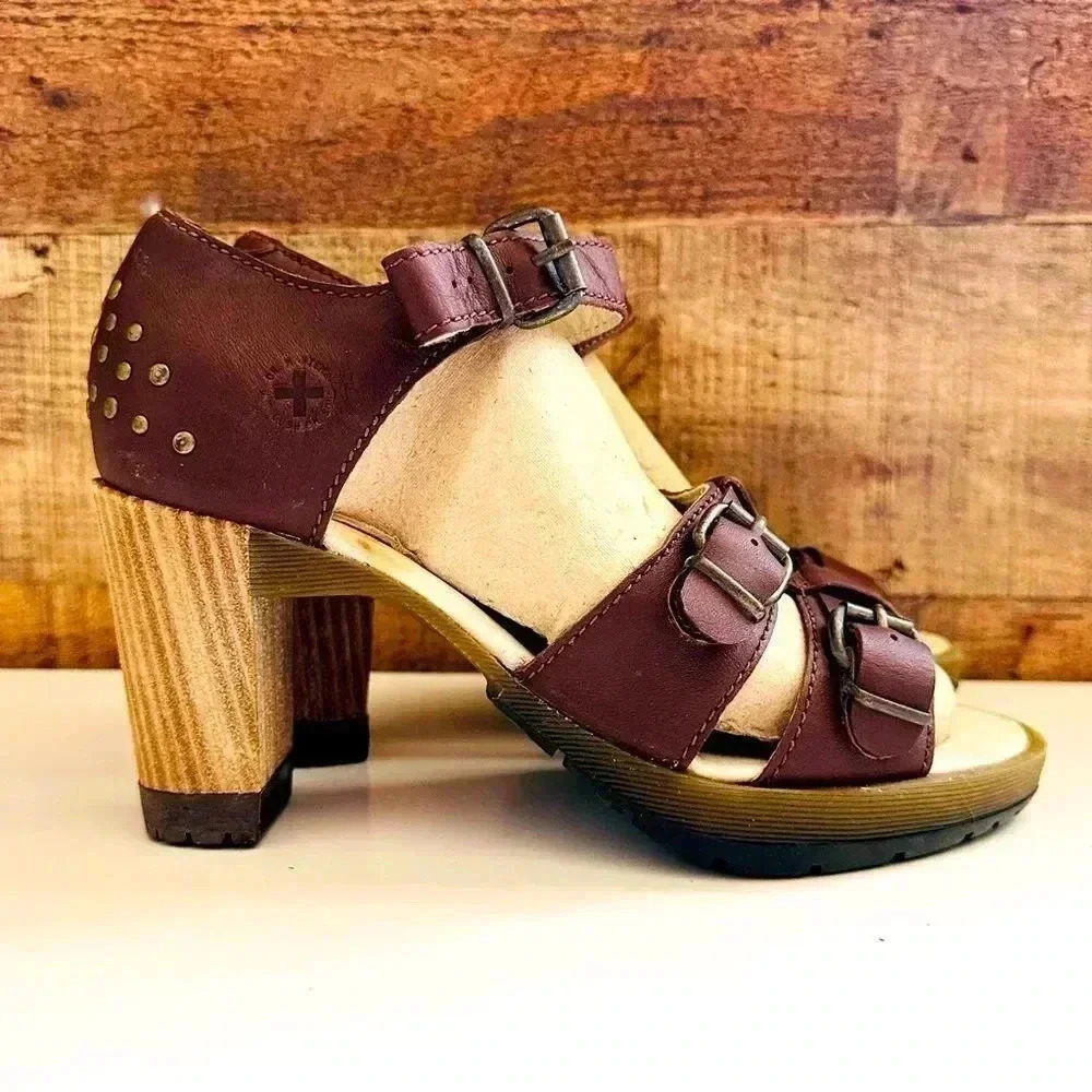 Dr. Martens Rare Vintage Leather Studded Leather Open Toe Strap Heels